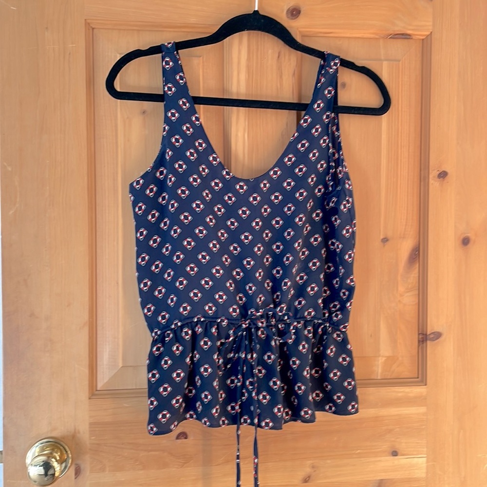 Zara Nautical Navy Silky Printed Peplum Tank Top, size S